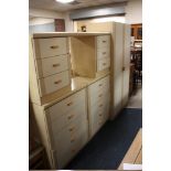 A MODERN DOUBLE WARDROBE, BEDSIDE CHESTS, DESK AND TWO CHESTS (5)