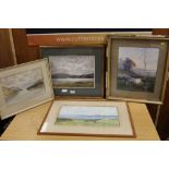A FRAMED AND GLAZED PASTEL OF A LAKE SCENE ENTITLED BALA PHYLLS CAMPBELL SEE VERSO, A FRAMED AND