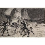 PAUL HARDY (1885-1925). An illustration of a scene at night with smugglers fighting off the