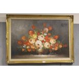 ROBERT COX - A GILT FRAMED STILL LIFE STUDY OF FLOWERS IN A VASE oil on canvas signed lower right