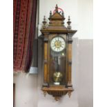 AN AMERICAN INLAID WALNUT WALLCLOCK - PENDULUM H- 116 CM