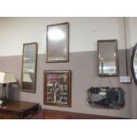 FIVE ASSORTED HANGING WALL MIRRORS INCLUDING A DECO EXAMPLE (5)