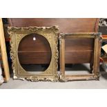 A 19TH CENTURY GILT FRAME WITH CORNER EMBELLISHMENTS, frame W 9 cm, rebate size 64 x 57 cm, together