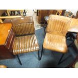 TWO MODERN BROWN LEATHER DINING CHAIRS