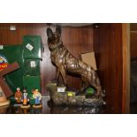 A VINTAGE CHALK FIGURE OF AN ALSATIAN ON STEPS H -45CM s/d