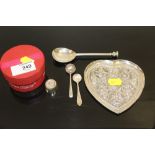 A COLLECTION OF HALLMARKED SILVER etc. to include a boxed 'my last rolo', seal topped spoon and