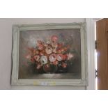 A FRAMED STILL LIFE STUDY OF FLOWERS oil on canvas signed L. Kern ? 49.5cm x 59.5cm