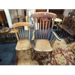 AN ANTIQUE WINDSOR ARMCHAIR TOGETHER WITH A SPINDLEBACK CHAIR (2)