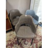 THREE MODERN TUB STYLE UPHOLSTERED ARM CHAIRS