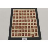 A MOUNTED COLLECTION OF ONE PENNY RED POSTAGE STAMPS (64)