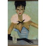 CIRCLE OF JEAN GABRIEL DOMERGUE (1889-1962). Young woman in party dress at a bar with cocktail,