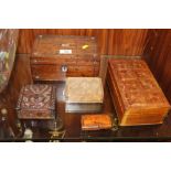 A COLLECTION OF WOODEN BOXES to include a mother of pearl inlaid trinket box, antique snuff box,