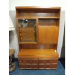 A RETRO TEAK GLAZED DISPLAY CABINET H- 194 CM W- 120 CM