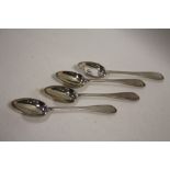 A SET OF FOUR SCOTTISH HALLMARKED SILVER GEORGIAN OAR PATTERN TABLESPOONS - EDINBURGH 1793, MAKERS