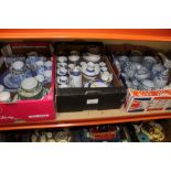 THREE TRAYS OF MOSTLY BLUE AND WHITE CHINA to include a tray of Allertons china, Oriental examples