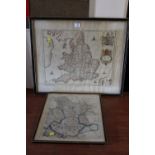 A J&C WALKER MAP OF DERBYSHIRE, framed and glazed 46cm x 38cm TOGETHER WITH ANOTHER FRAMED AND