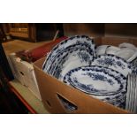 A TRAY OF VINTAGE BLUE AND WHITE MILLAIS DINNERWARE. together with a tray of assorted ceramics and