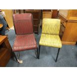 TWO MODERN COLOURED LEATHER DINING CHAIRS