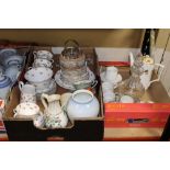 TWO TRAYS OF CHINA AND CERAMICS TO INCLUDE A ROYAL WORCESTER CUP AND SAUCER, ROYAL COPENHAGEN VASE