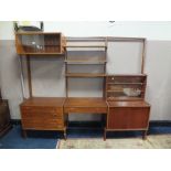 A RETRO DANISH TEAK MODULAR WALL UNIT BY PS SYSTEMS - APPROX H-196 W-240 CM CONDITION - LIGHT