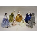 A COLLECTION OF COALPORT AND ROYAL DOULTON LADY FIGURES together with other figures, a Mintons
