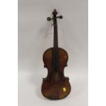 AN ANTIQUE HALF SIZE VIOLIN FOR RESTORATION, length of back 12 1/2"