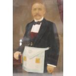 A FRAMED AND GLAZED OIL OVER PRINT OF A MASONIC GENTLEMAN