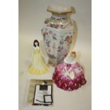 A ROYAL DOULTON SEATED LADY FIGURE 'VICTORIA' together with a Royal Doulton Topaz figure, and a