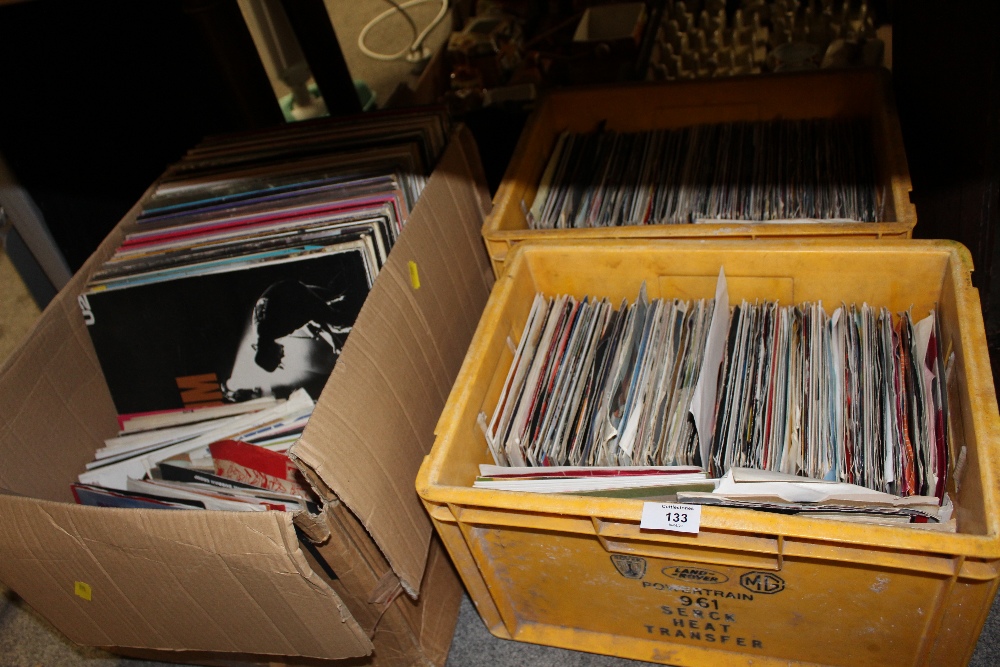 A BOX OF LP RECORDS TO INCLUDE THE MONKEES, BOOMTOWN RATS, OASIS, together with two boxes of 7