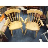 A PAIR OF SHABBY CHIC STYLE WINDSOR ARMCHAIRS
