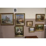 A COLLECTION OF GILT FRAMED OIL ON CANVASES, assorted artists and subjects to include landscapes,