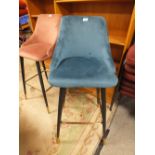 A MODERN TEAL UPHOLSTERED TALL STOOL - SEAT H 78 CM