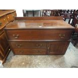 AN ANTIQUE MAHOGANY INLAID CUPBOARD ON CASTORS H-72 W-117 CM CONDITION - REDUCED IN HEIGHT