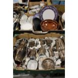 TWO TRAYS OF CERAMICS AND STONEWARE to include a Spode cake plate