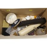 A BOX OF COLLECTABLES TO INCLUDE PIPES, WATCH PARTS ETC.