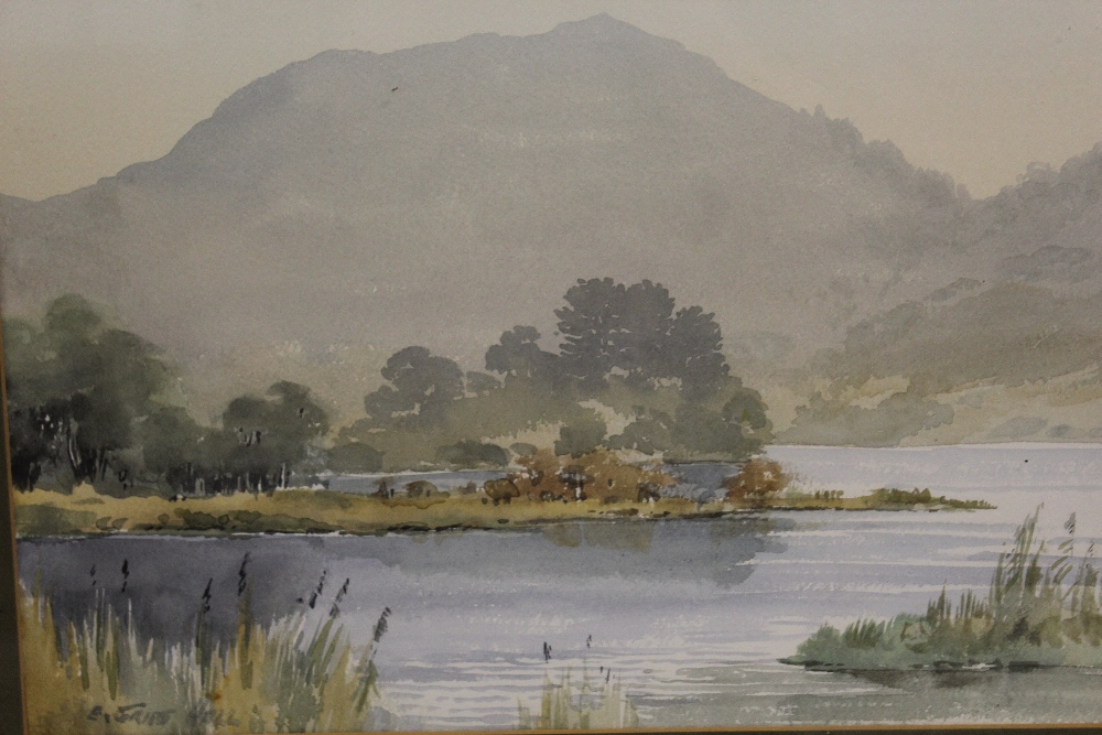 E. GREIG HALL - A FRAMED AND GLAZED WATERCOLOUR OF A LAKE LAND SCENE signed lower left 38cm x 48cm - Image 2 of 3