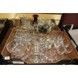TWO TRAYS OF ASSORTED GLASSWARE to include fuchsia pattern glass examples
