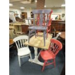 A SHABBY CHIC STYLE KITCHEN TABLE WITH SIX WINDSOR CHAIRS