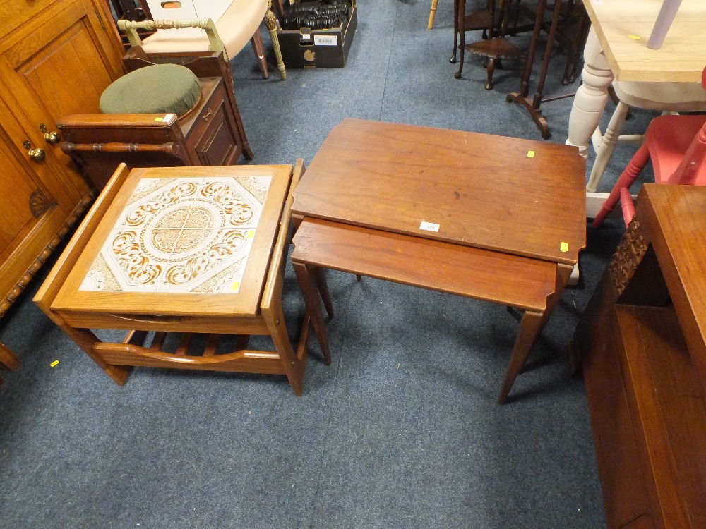 TWO VINTAGE TEAK OCCASIONAL TABLES TOGETHER WITH A RETRO TEAK TILE TOP TABLE (2)