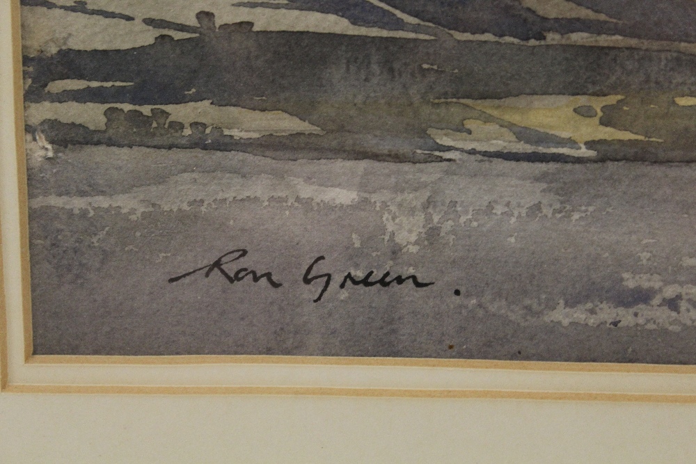 RON GREEN (XX). British school, mountainous Loch scene with sailing vessels, signed lower left, - Image 2 of 3