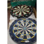 TWO AUTOGRAPHED MATCH DART BOARDS ONE FROM WOLVERHAMPTON BEARING VARIOUS SIGNATURES, TO INCLUDE,