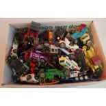 A LARGE QUANTITY OF PLAYWORN DIECAST VEHICLES BY MATCHBOX, CORGI ETC