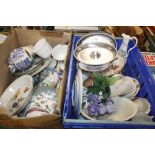 TWO TRAYS OF CERAMICS TO INCLUDE A ROYAL EVESHAM DISH ETC. (NOT INCLUDING TRAYS)