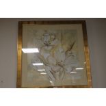 A LARGE FRAMED MODERN BOTANICAL PRINT SIGNED SARAH JACOBS