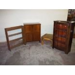A SELECTION TO INCLUDE AN EDWARDIAN INLAID STYLE WALNUT LIFT TOP CABINET, A PINE CORONA STYLE LAMP
