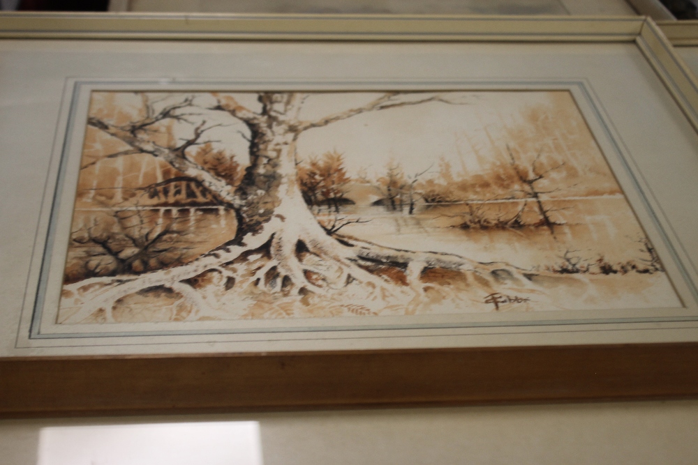 FOUR FRAMED WATERCOLOURS INCLUDING THREE COUNTRYSIDE SCENES SIGNED T. GIBBS - Image 5 of 5