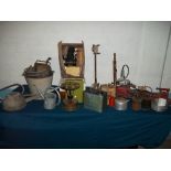 A SELECTION OF VINTAGE ITEMS TO INCLUDE GALVANISED BUCKETS AND FUEL CANS