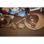 A QUANTITY OF COPPER ITEMS TO INCLUDE WARMING PAN, JUG ETC.