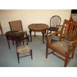 A SELECTION OF FIVE CHAIRS AND TWO TABLES