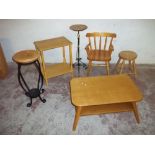 A SELECTION OF SIX ITEMS TO INCLUDE PLANT STANDS, TABLES, CHAIR AND STOOL